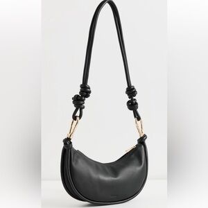 SIMKHAI Black Avery Calfskin Leather Crossbody Bag Gold Hardware Knot Detail NWT